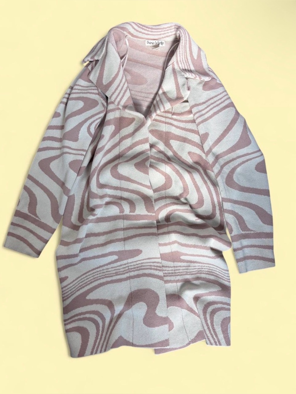 Cherie Collette cream and pink abstract wavy pattern polyester blazer